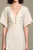 A Line V Neck Long White Wedding Guest Dress