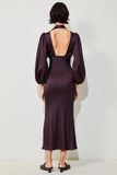 Dark Red Sheath Midi Wedding Guest Dress with Long Sleeves