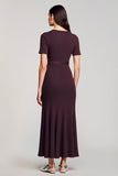 A Line Dark Red Long Wedding Guest Dress With Belt