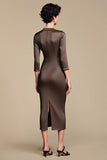 Brown Notched Lapel Sheath Midi Work Dress