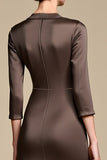 Brown Notched Lapel Sheath Midi Work Dress