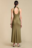 Halter Keyhole Sheath Olive Wedding Guest Dress