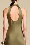 Halter Keyhole Sheath Olive Wedding Guest Dress
