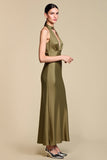 Halter Keyhole Sheath Olive Wedding Guest Dress