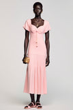 A Line Pink Midi Wedding Guest Dress With Bow