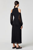 Black Cold Shoulder A Line Long Wedding Guest Dress