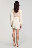 Long Sleeves High Neck Ivory Lace Wedding Guest Dress