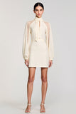 Long Sleeves High Neck Ivory Lace Wedding Guest Dress