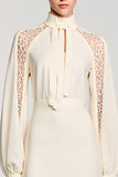 Long Sleeves High Neck Ivory Lace Wedding Guest Dress