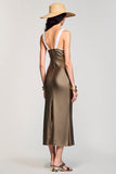 Olive Sheath Round Neck Midi Wedding Guest Dress