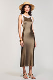 Olive Sheath Round Neck Midi Wedding Guest Dress