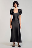 A Line Black Puff Sleeve Long Wedding Guest Dress