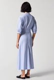 Blue Stripes Sheath V Neck Long Work Dress