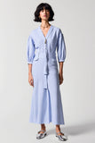 Blue Stripes Sheath V Neck Long Work Dress