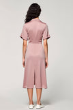 Pink A Line Lapel Midi Work Dress
