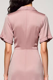 Pink A Line Lapel Midi Work Dress