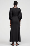 Black A Line 3/4 Sleeve Long Wedding Guest Dress With Tassel