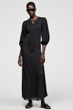 Black A Line 3/4 Sleeve Long Wedding Guest Dress With Tassel