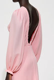 Long Sleeve V Neck Pink Ruched Wedding Guest Dress