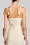 A Line Apricot Spaghetti Straps Long Wedding Guest Dress
