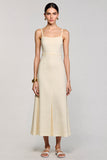 A Line Apricot Spaghetti Straps Long Wedding Guest Dress