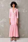 Pink Notched Lapel Floral 3/4 sleeve Wedding Guest Dress