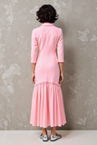 Pink Notched Lapel Floral 3/4 sleeve Wedding Guest Dress