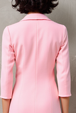Pink Notched Lapel Floral 3/4 sleeve Wedding Guest Dress