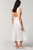 White A Line Polo Collar Lace Midi Wedding Guest Dress