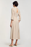 Apricot A Line Square Neck 3/4 Sleeves Wedding Guest Dress