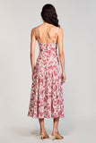 Red Floral Square Neck A Line Wedding Guest Dress