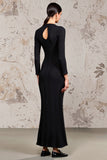 Black High Neck Long Sleeve Wedding Guest Dress