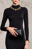Black High Neck Long Sleeve Wedding Guest Dress