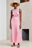 Pink Round Neck Sheath Wedding Guest Dress with Lace