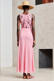 Pink Round Neck Sheath Wedding Guest Dress with Lace