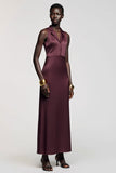 Dark Red Notched Lapel Satin Wedding Guest Dress