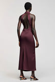 Dark Red Notched Lapel Satin Wedding Guest Dress