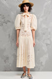 Lace Apricot A Line Midi Wedding Guest Dress