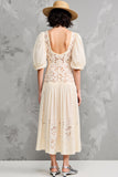 Lace Apricot A Line Midi Wedding Guest Dress