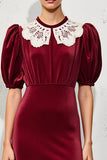 Velvet Dark Red A Line Wedding Guest Dress