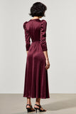 Dark Red A Line Satin Lapel Neck Wedding Guest Dress