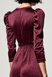 Dark Red A Line Satin Lapel Neck Wedding Guest Dress