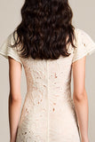Lace Apricot A Line Wedding Guest Dress