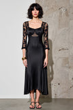 Black Sheath Midi Wedding Guest Dress with Lace