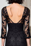 Black Sheath Midi Wedding Guest Dress with Lace
