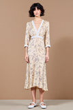 Print Apricot Sheath Midi Wedding Guest Dress