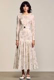 Apricot Floral Long Sleeve A Line Wedding Guest Dress With Belt