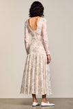 Apricot Floral Long Sleeve A Line Wedding Guest Dress With Belt