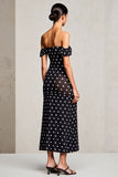Black Sheath Off The Shoulder Polka Dots Wedding Guest Dress