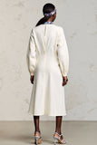Ivory A Line Long Sleeve Midi Wedding Guest Dress